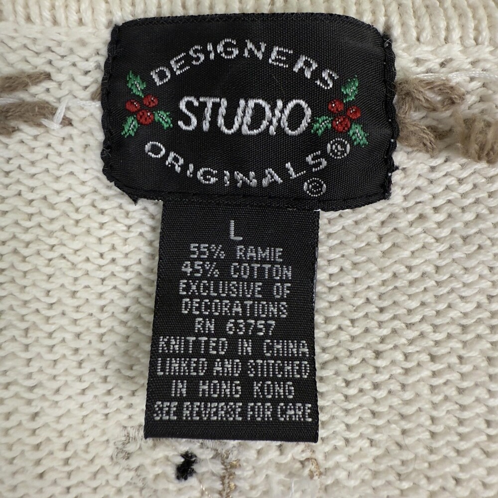 Vintage Christmas Cardigan Hand Embroidered Beaded Rocking Horse Snowman Size L - Picture 5 of 15